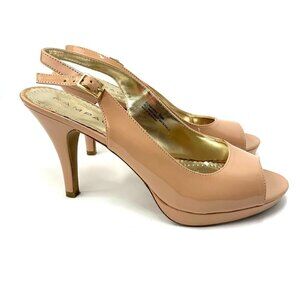Rampage Flanders Nude Open Toe Slingbacks High Heel Shoes Faux Leather Size 9.5